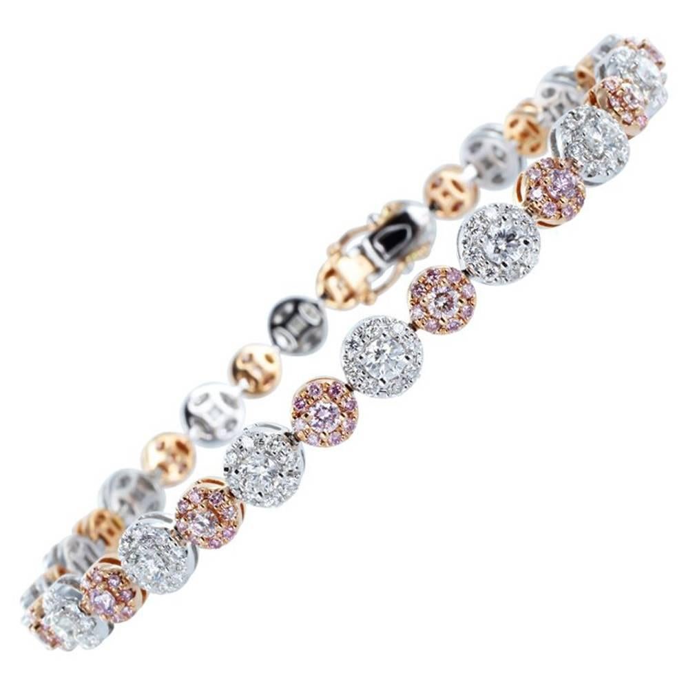 4.02ctw Pink & Colorless Diamond Bracelet For Sale