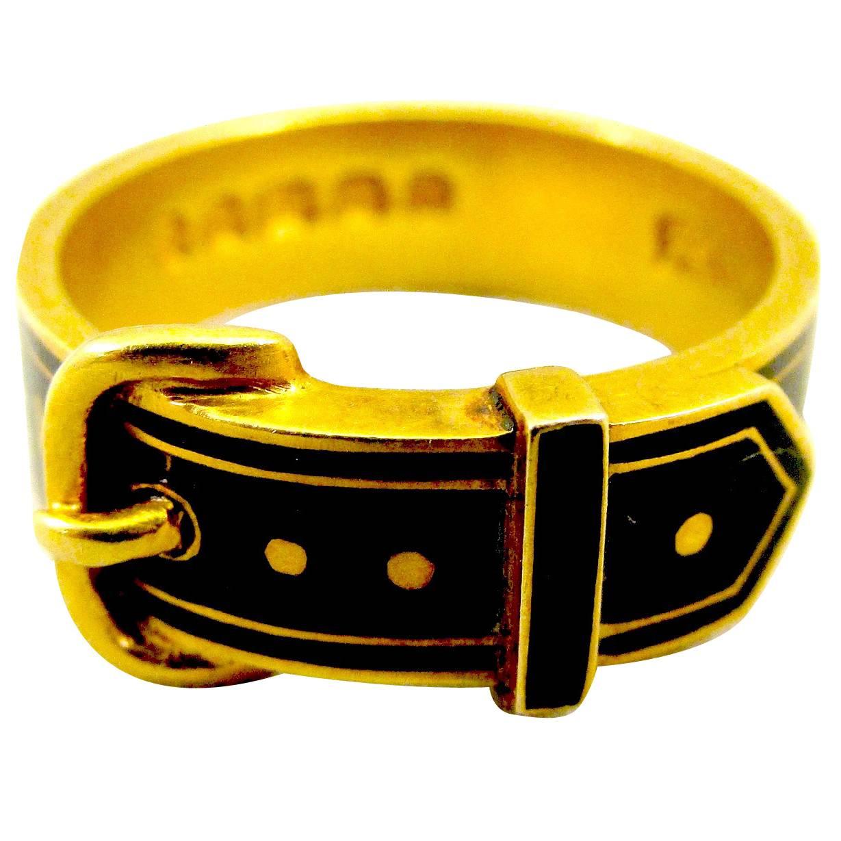 Antique Enamel Gold Buckle Ring