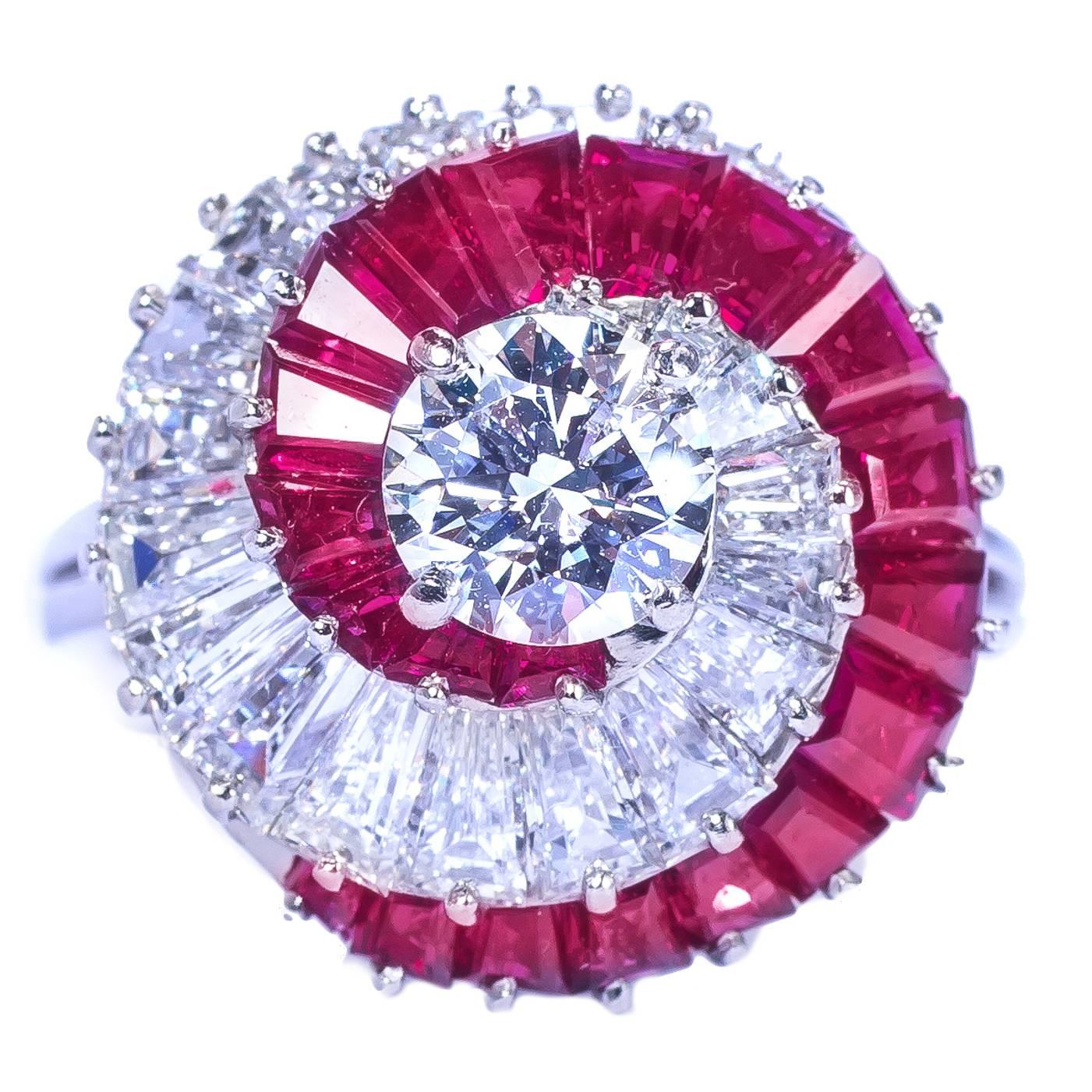 Oscar Heyman Op Art  Diamond Ruby Whirl Ring For Sale