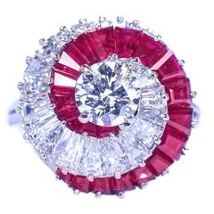 Vintage Oscar Heyman Op Art  Diamond Ruby Whirl Ring