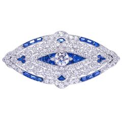 Mauboussin Paris Art Deco sapphire diamond platinum brooch