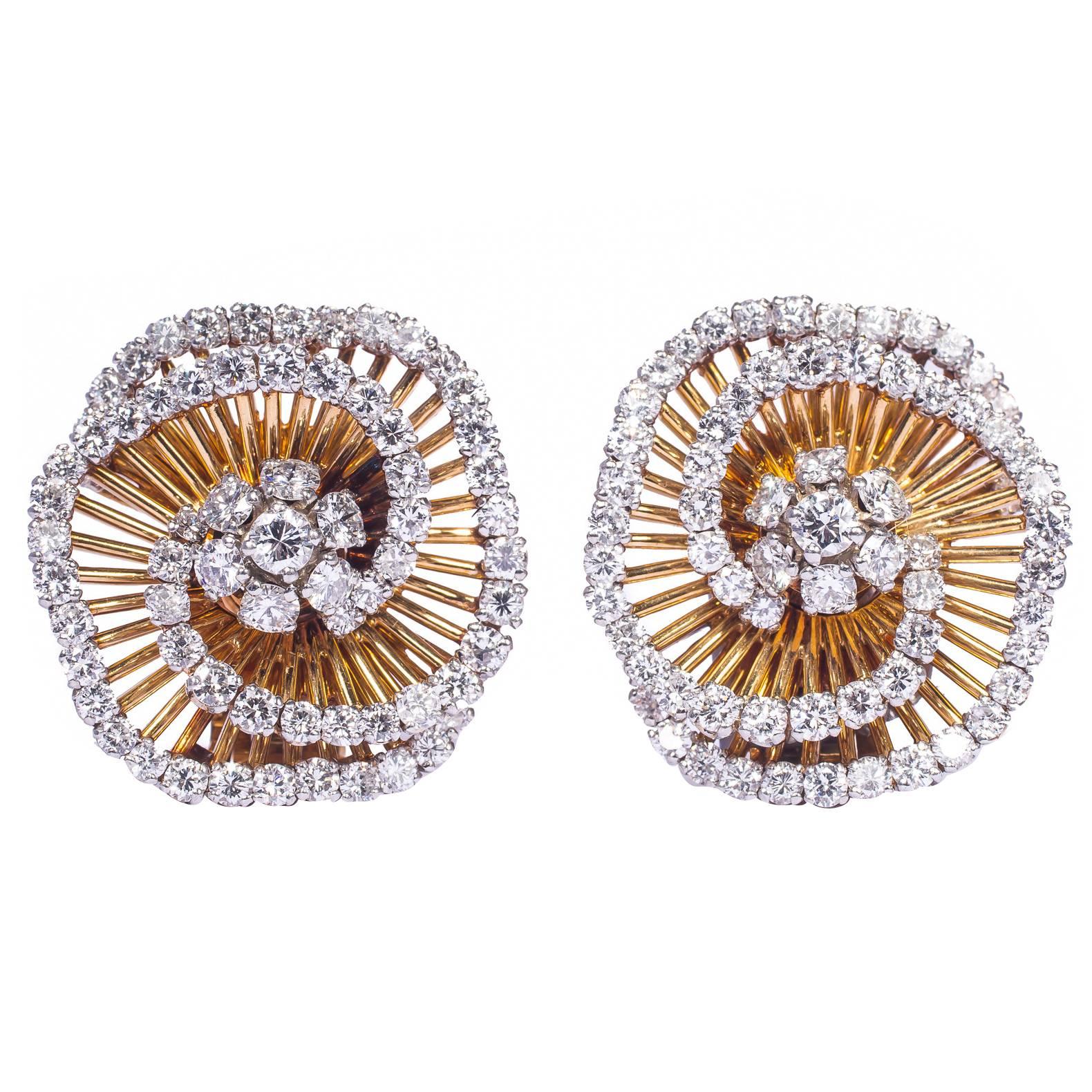 1950s Van Cleef & Arpels  Diamond Gold Tourbillon Earrings For Sale
