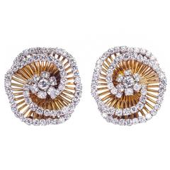 Vintage 1950s Van Cleef & Arpels  Diamond Gold Tourbillon Earrings