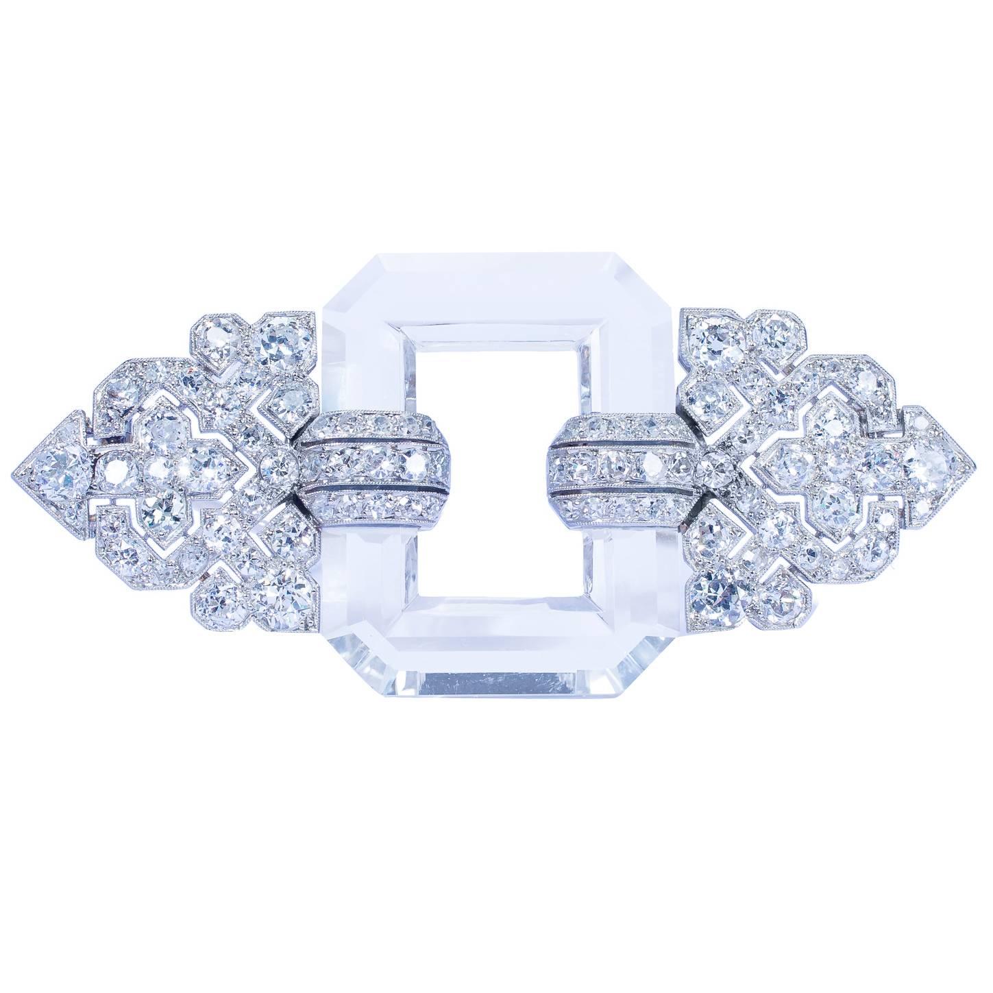 Rare Art Deco Linzeler-Marchak Paris Diamond Rock Crystal Pin For Sale