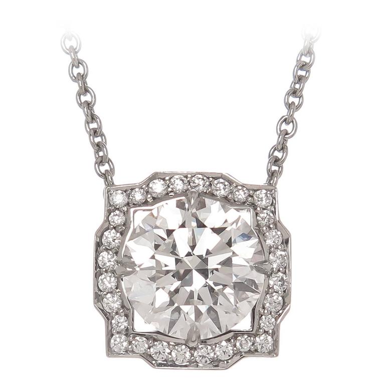 Harry Winston Diamond Platinum Solitaire Pendant Necklace ...