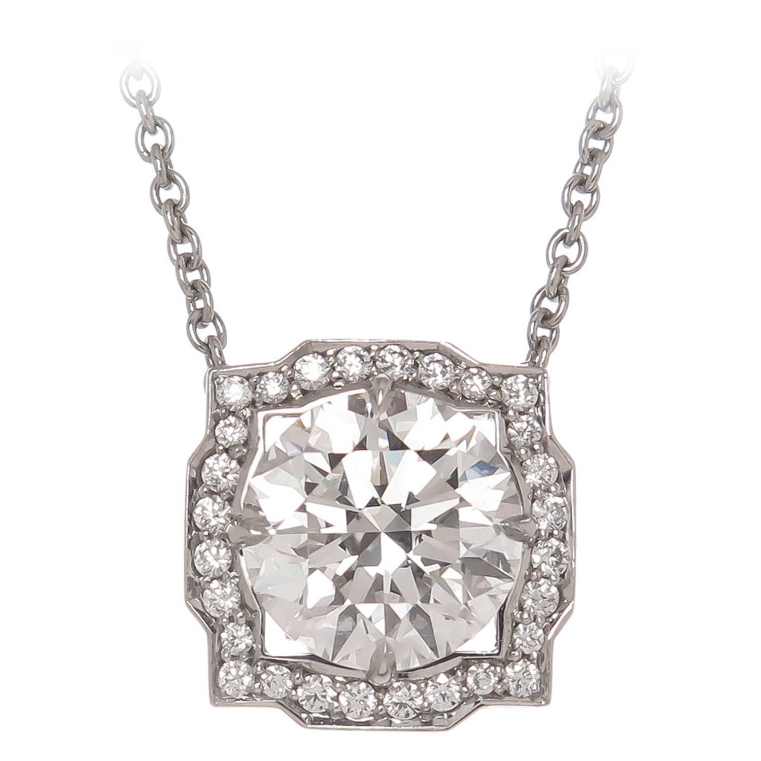 Harry Winston Diamond Platinum Solitaire Pendant Necklace