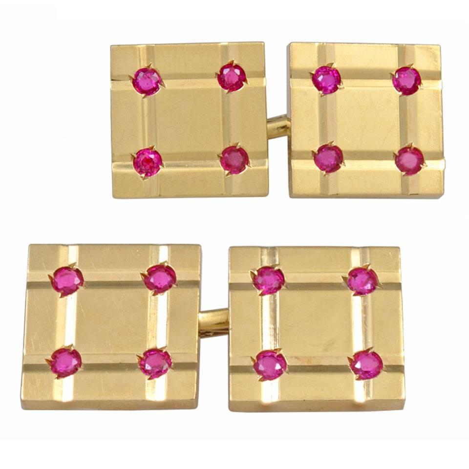 TIFFANY & CO. Ruby  Gold Cufflinks