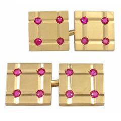 Antique TIFFANY & CO. Ruby  Gold Cufflinks