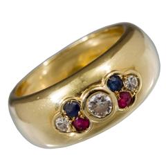 Ruby Diamond Sapphire Gold Band Ring Vintage Ruby Diamond Sapphire Gold Band Ring