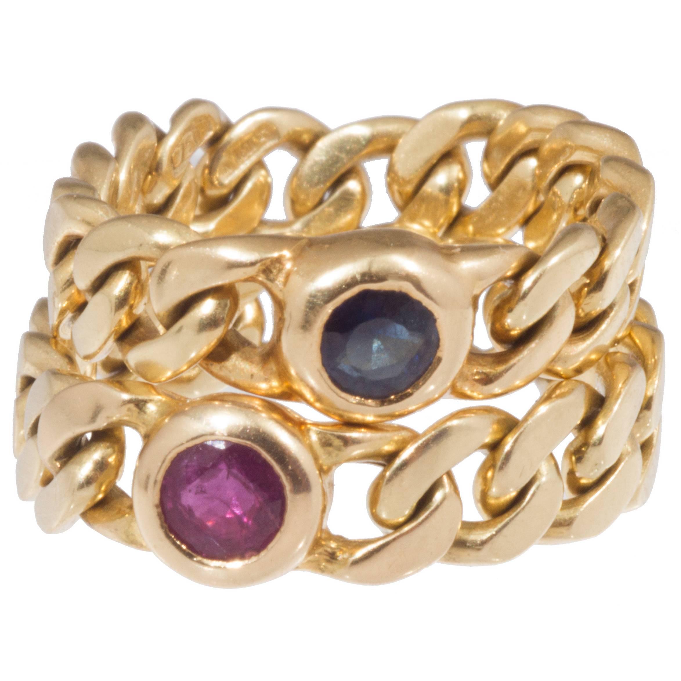 Pair of Gold Gem Set Chain Stacking Link Rings