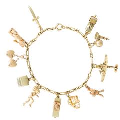 Vintage Gold Charm Bracelet with Mechanical Moving Charms