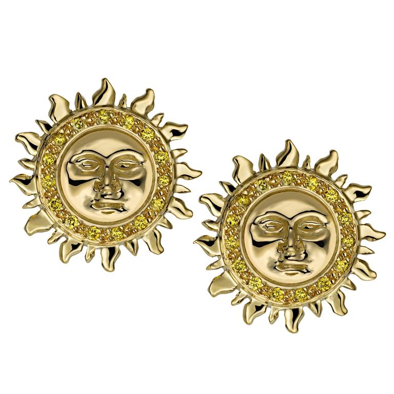 Ana De Costa Yellow Gold Round Diamond Sun Circular Stud Ana De Costa Yellow Gold Round Diamond Sun Circular Stud Earrings For