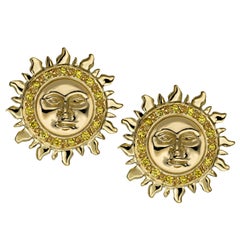 Ana De Costa Yellow Gold Round Yellow Diamond Sun Circular Stud Earrings