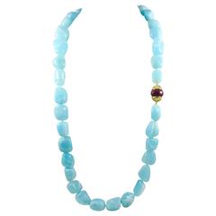 Rare Peruvian Opal Ruby Gold Necklace