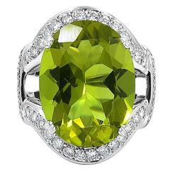 Yellow Green Quartz Diamond Gold Cocktail Ring