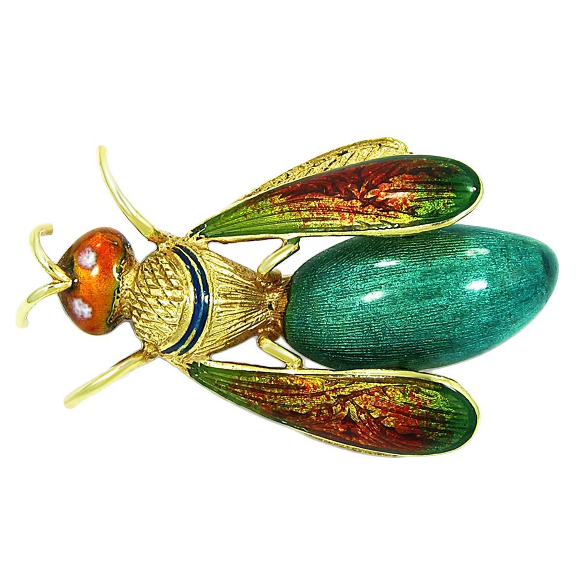 Enamel Gold Bug Brooch