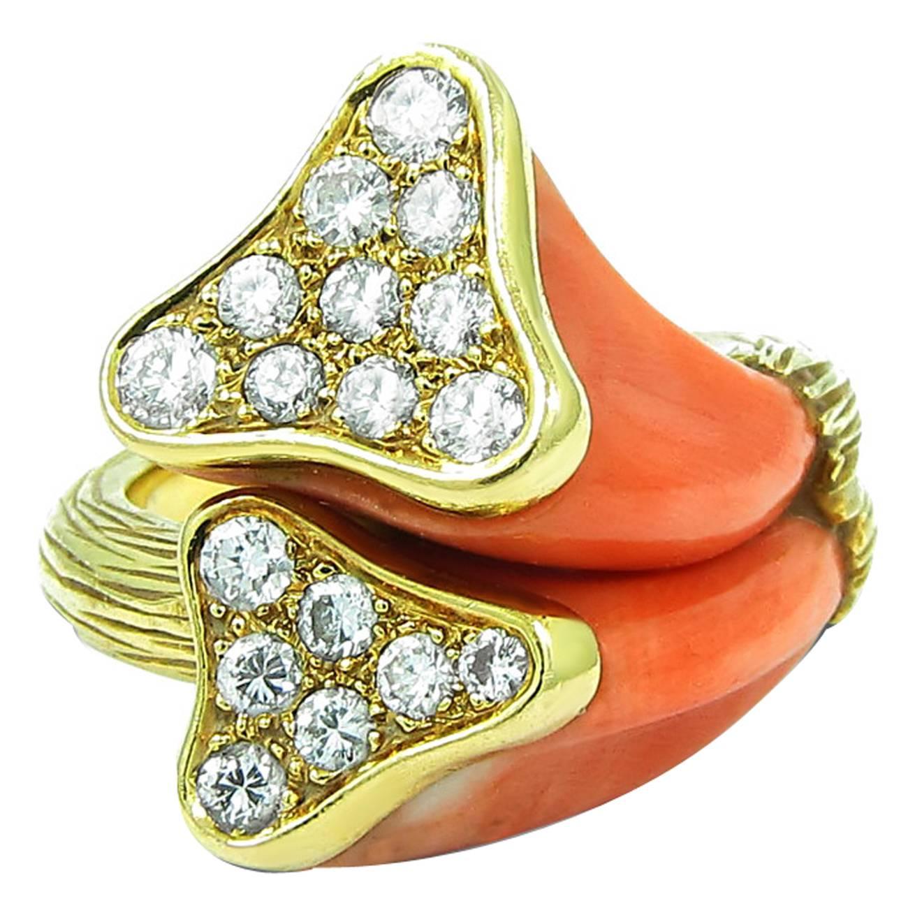 Coral Diamond Gold Cocktail Ring