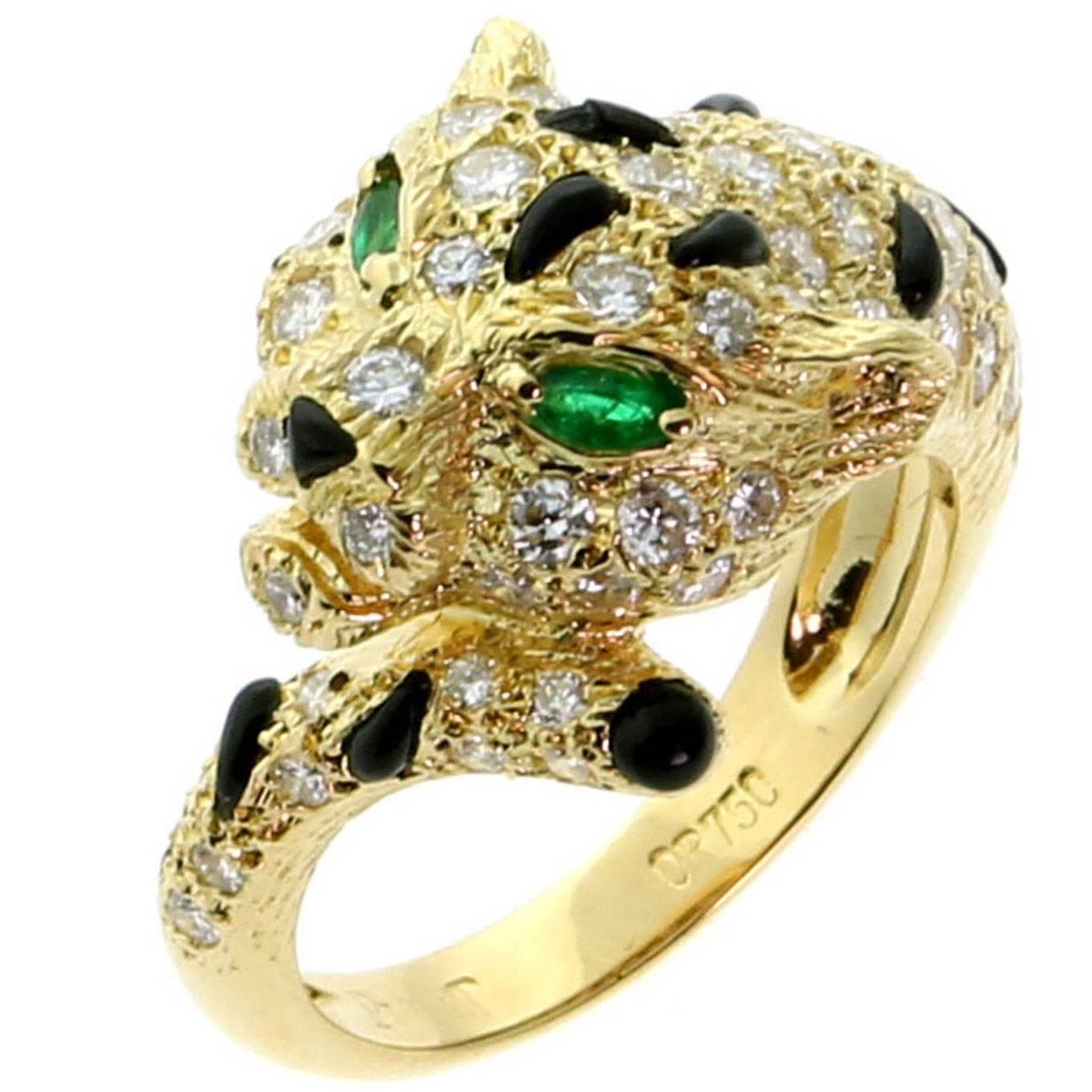 Piaget Panthere Emerald Onyx Diamond Gold Ring