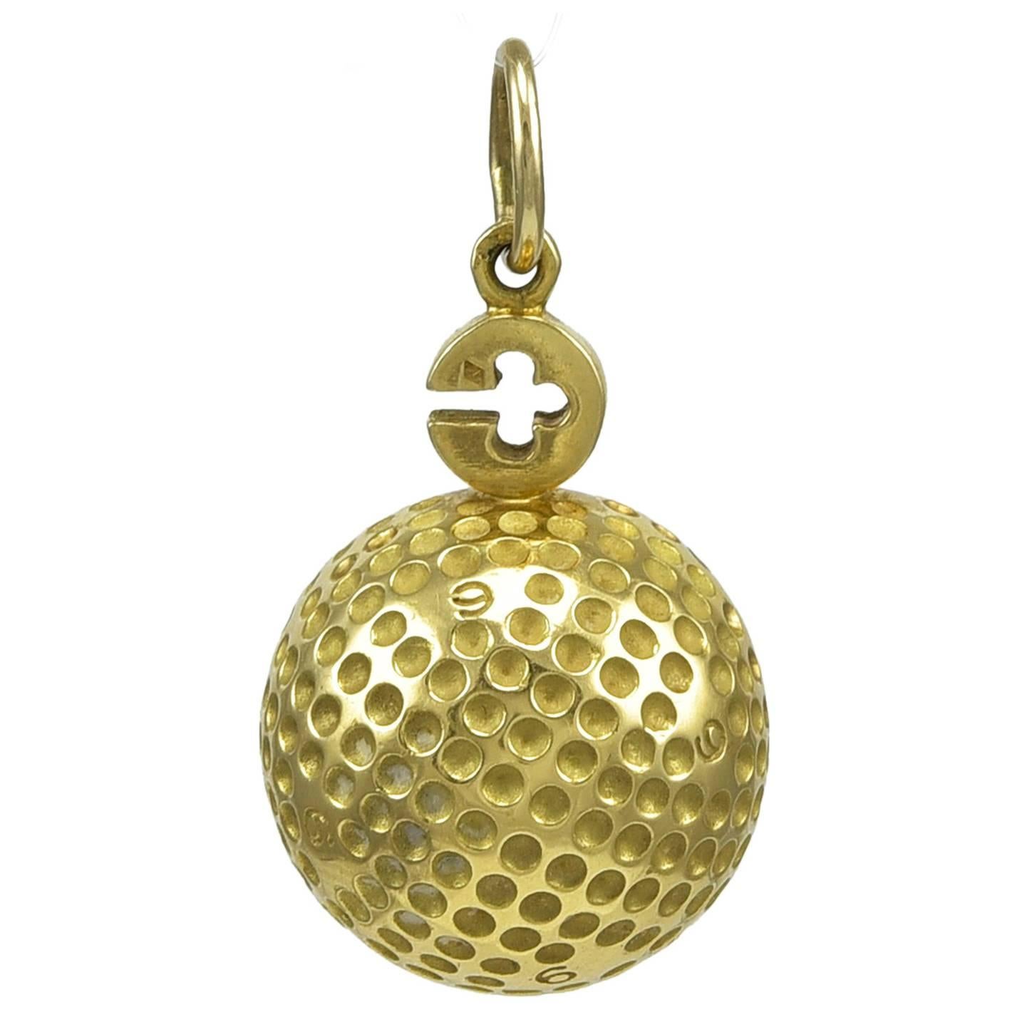 Asprey Large Gold Golf Ball Pendant Charm