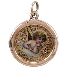 Antique Enamel Gold Angel Charm