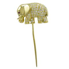 Vintage Diamond Gold Elephant Stick Pin