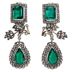 Romantic Diamond Antique Emerald Paste Drop Earrings