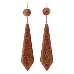 Sparkling Sterling Goldstone Pendant Earrings 1