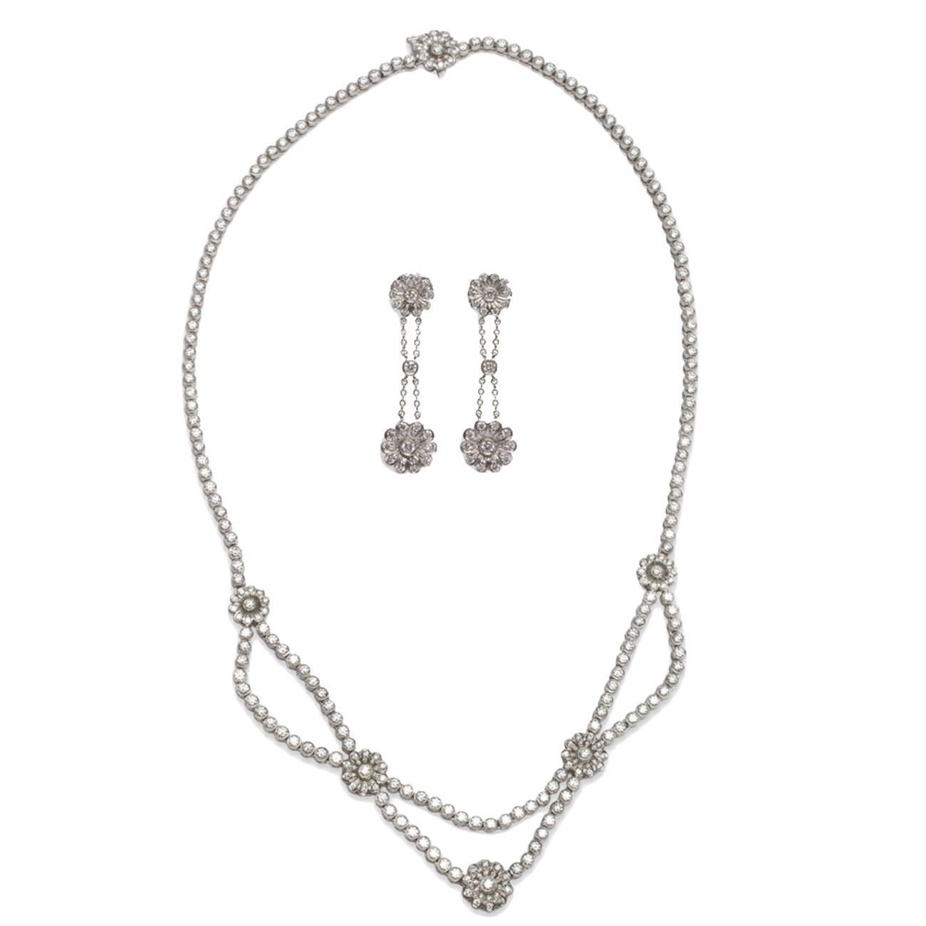 Tiffany & Co. Diamond Platinum Necklace and Earring Set For Sale