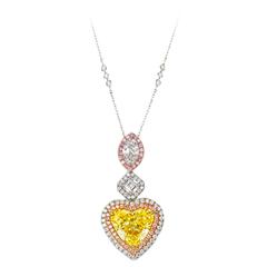 Signature Diana M. Fancy Yellow Diamond Gold Heart Shape Pendant 12