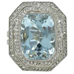 Edwardian Aquamarine Diamond Platinum Ring 8