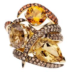 Shaun Leane Citrine Orange Sapphire Brown Diamond Aurora Ring Set at ...