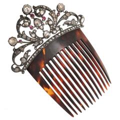 late Victorian Large Diamond Silver Gold Hair Comb