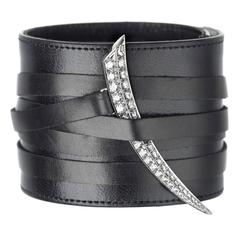 Shaun Leane Black Leather Diamond Gold Sabre Wrap Cuff Bracelet