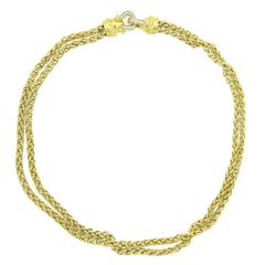David Yurman Gold Diamond Double Chain Buckle Necklace