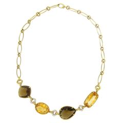 David Yurman Smokey Quartz Citrine Diamond Gold Necklace