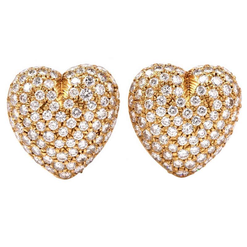 Pave Diamond Gold Heart Shape earrings at 1stDibs