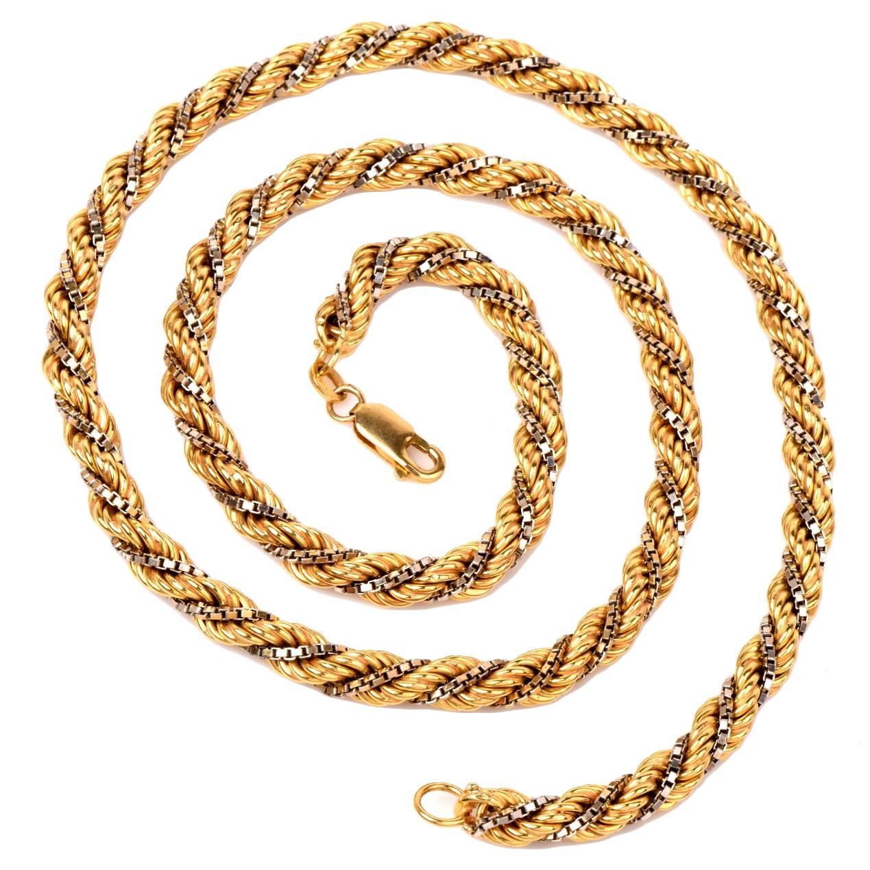 Italian Two Color Gold Rope Chain Necklace
