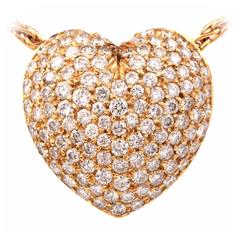 Heart Pave-Set Diamond Gold Heart Pendant Necklace