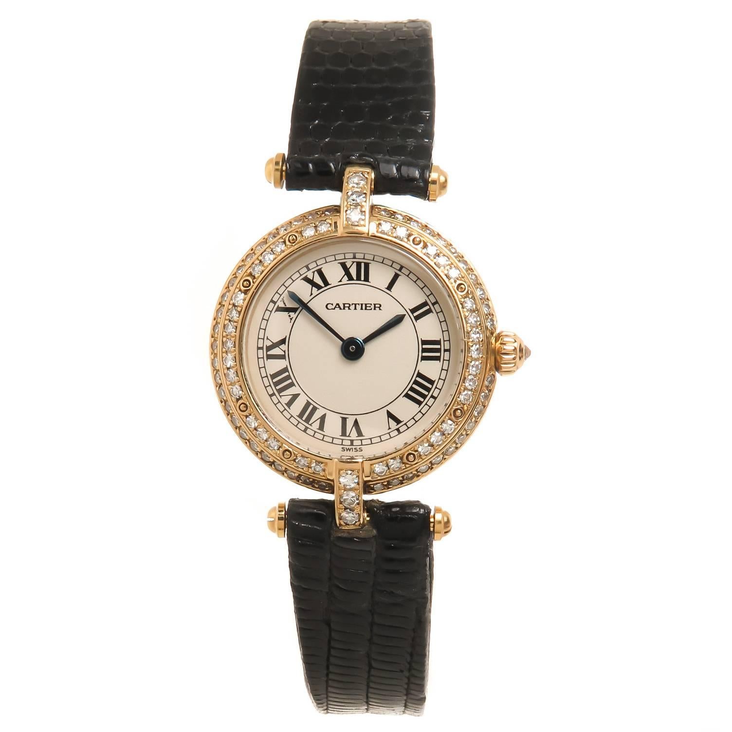 Cartier Lady's Yellow Gold Diamond Vendome quartz wristwatch