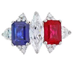 Burma  Ruby Sapphire Diamond platinum Ring