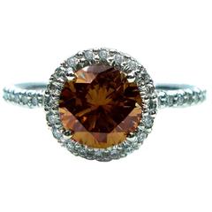 1.28 Carat Fancy Brownish Orange Diamond Platinum Engagement Ring