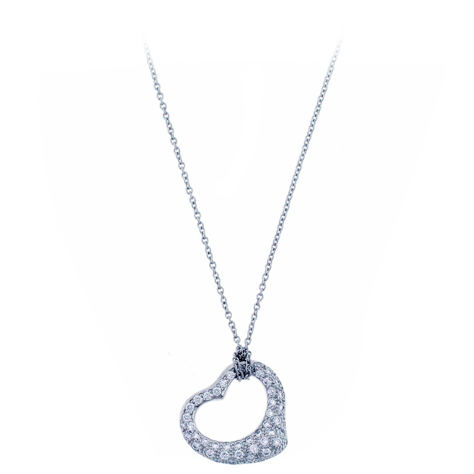 Tiffany & Co. Elsa Peretti Open Heart Diamond platinum Pendant For Sale