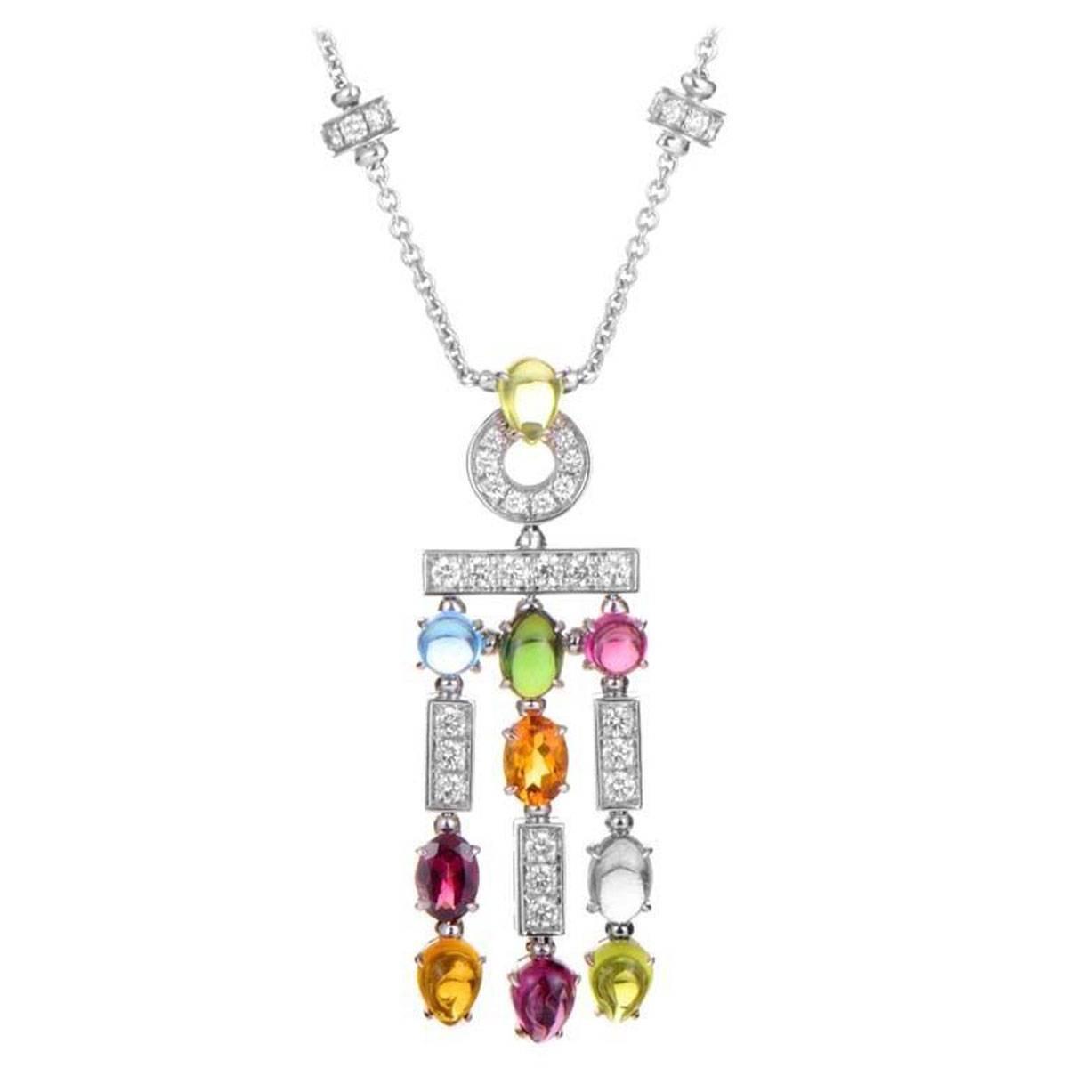 Bulgari Allegra Multi Gemstone Gold Drop Necklace For Sale at 1stdibs