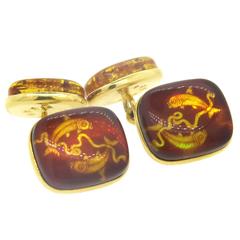 Trianon Amber Gold Pisces Zodiac Sign Cufflinks