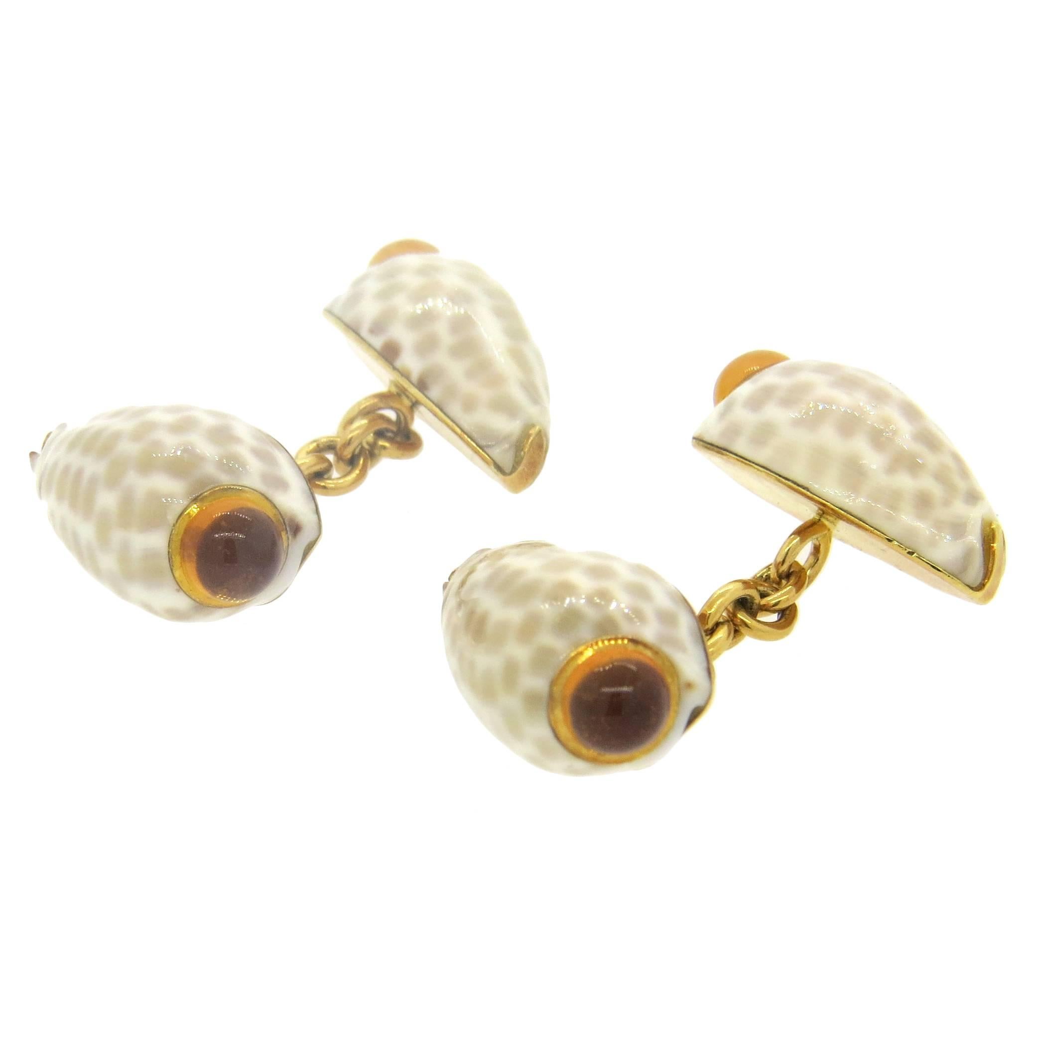 Trianon Shell Citrine Gold Cufflinks For Sale