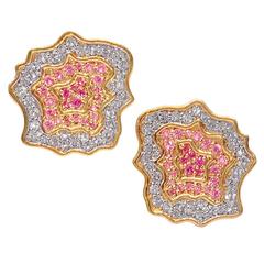 Lauren Harper Multicolored Pink and White Sapphire Gold Handmade Stud Earrings 11