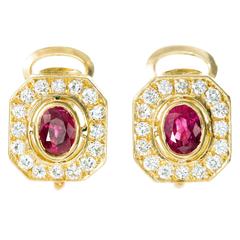 Red Oval Ruby Diamond Gold Earrings 11