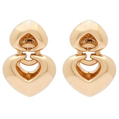 Bulgari Gold Double Heart Drop Earrings
