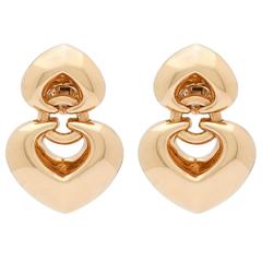Bulgari Gold Double Heart Drop Earrings 1