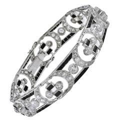 Exquisite French Art Deco Onyx Diamond Platinum Bracelet